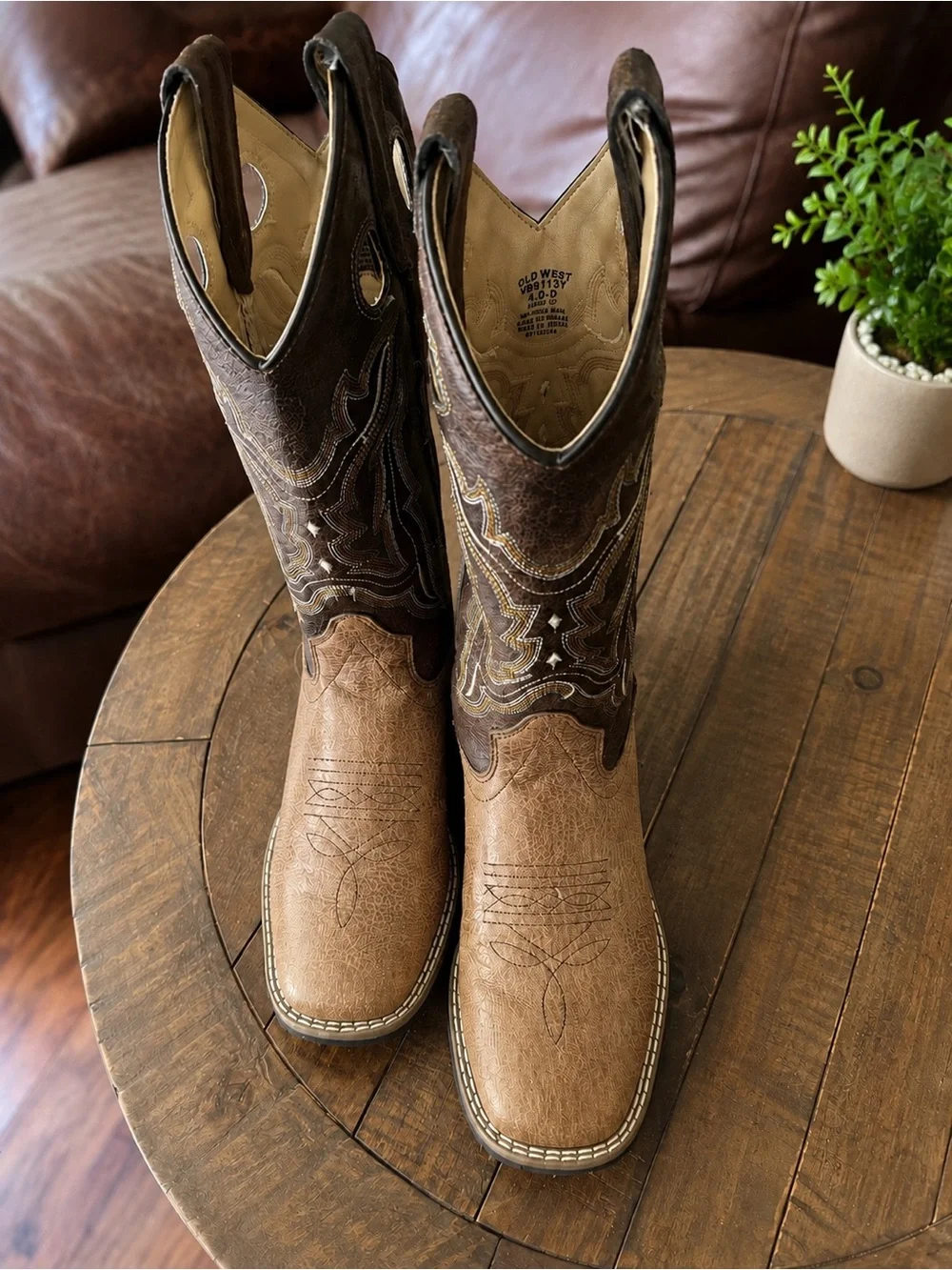 Old West Two-Tone Brown and Tan Kids Western Boots